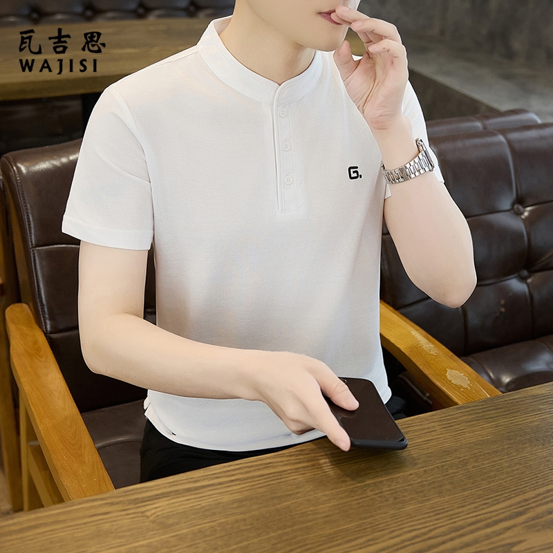 13585755.男士短袖T恤夏季新款修身复古风半袖体恤中年青年休闲潮流上衣
