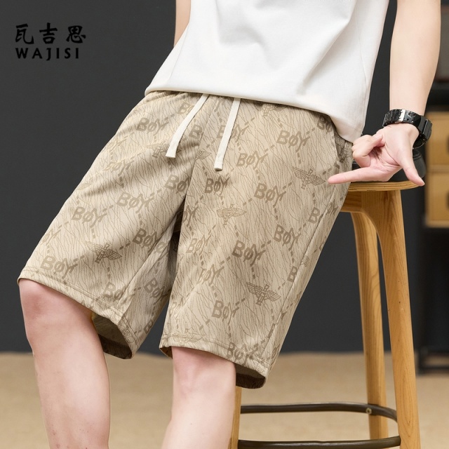 13585813.夏季冰丝薄款短裤男直筒五分中裤字母印花百搭跑步运动休闲裤