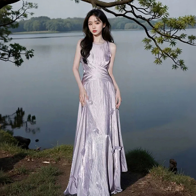 13587202.【流光套装】夏季浪漫立体花朵装饰无袖上衣A字裙两件套女高级感