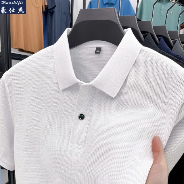 13589934.《简约时尚》夏季时尚纯色polo衫男士中年纯棉亲肤透气袖T恤