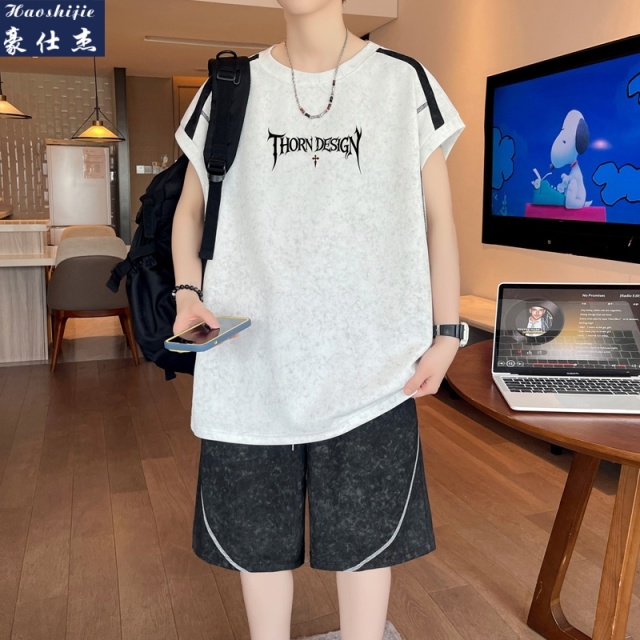 13591284.《简约时尚》夏季背心短裤套装男美式凉感坎肩休闲无袖五分裤套装