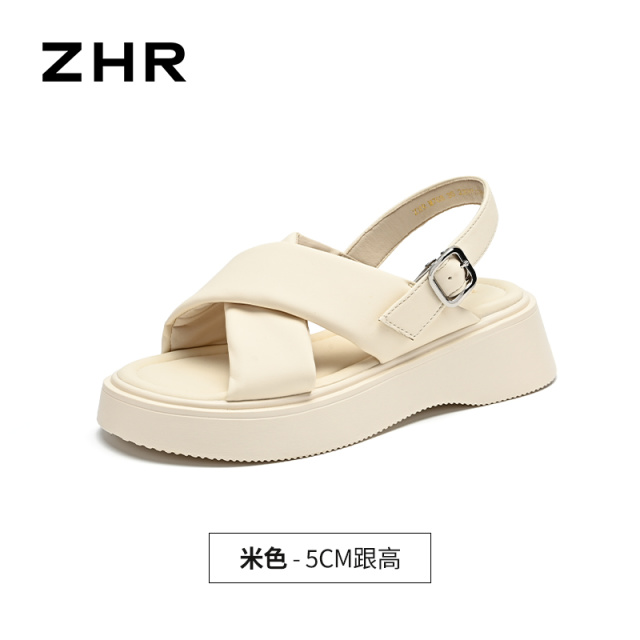 13590653.【ZHR则则】厚底凉鞋露趾搭扣厚底女鞋[PU]
