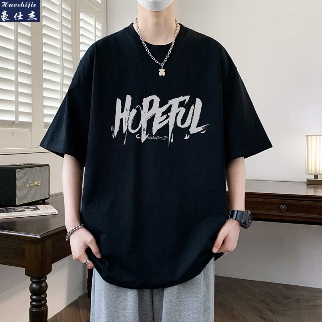 13589056.《潮流百搭》夏季纯棉短袖T恤男港风休闲潮流半袖透气T恤