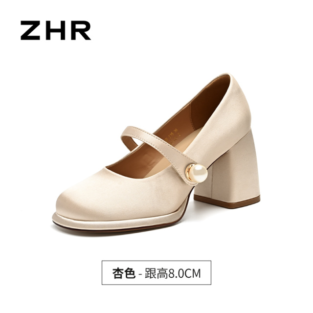 13844656.【ZHR则则】粗跟玛丽珍鞋圆头魔术贴粗跟女鞋[沙丁布]