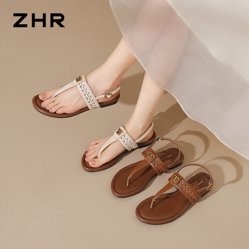 13590658.【ZHR则则】平底凉鞋夹趾搭扣平底女鞋[超纤]