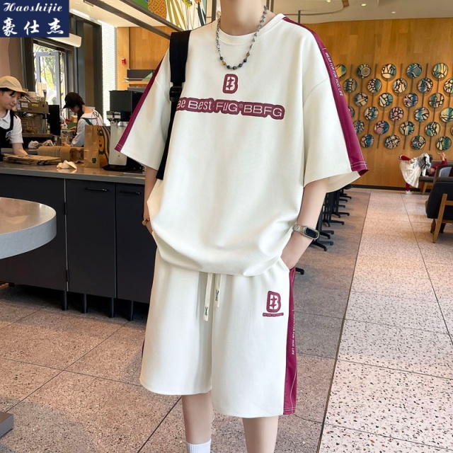 13591381.《简约时尚》夏季新款简约潮流港风帅气流行套装男