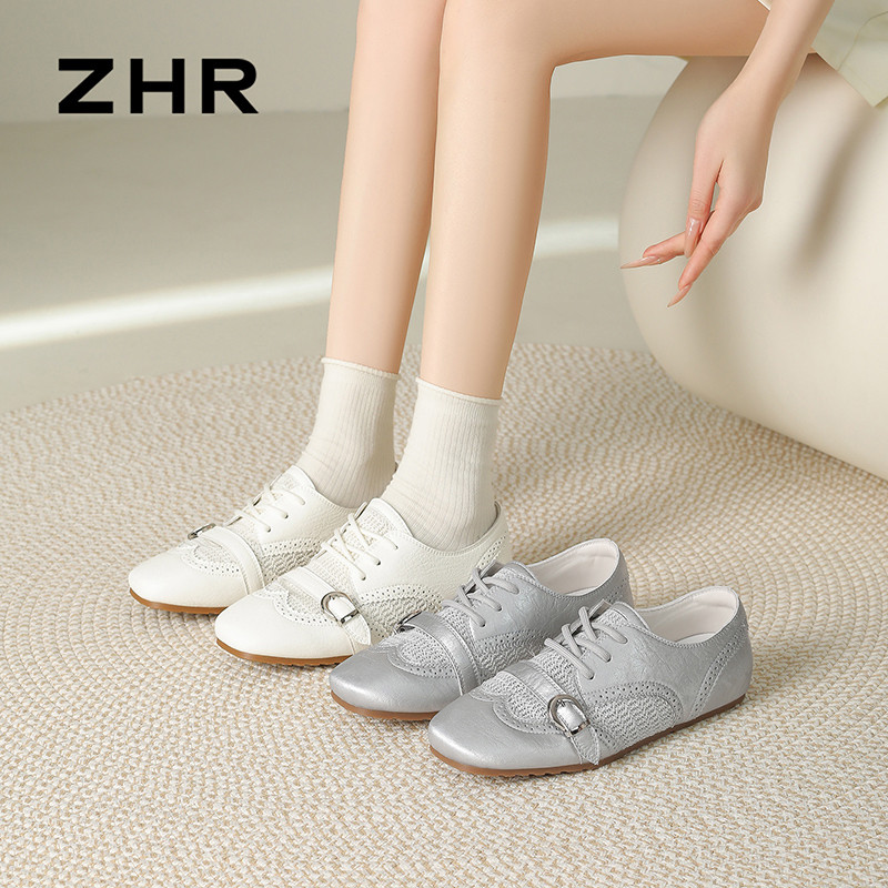 13641146.【ZHR则则】薄底德训鞋圆头系带透气平底女鞋[猪皮软垫]