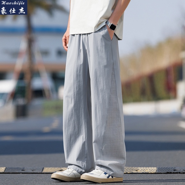 13589064.《休闲舒适》夏季新款冰丝凉感休闲裤潮流百搭透气网孔直筒空调裤