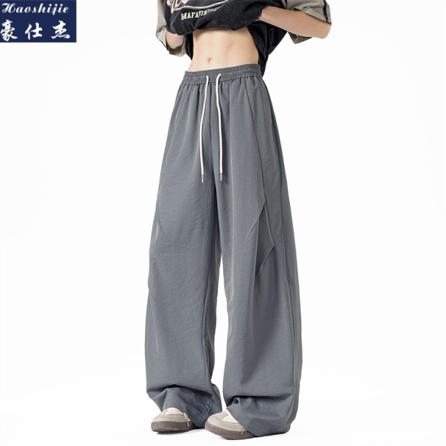 13589057.《休闲时尚》夏季新款休闲裤宽松阔腿裤夏季长裤青少年冰丝裤