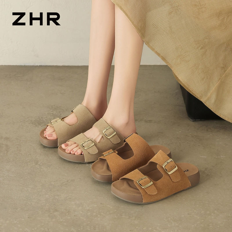 13590678.【ZHR则则】勃肯拖鞋露趾套脚厚底女鞋[牛纤绒]