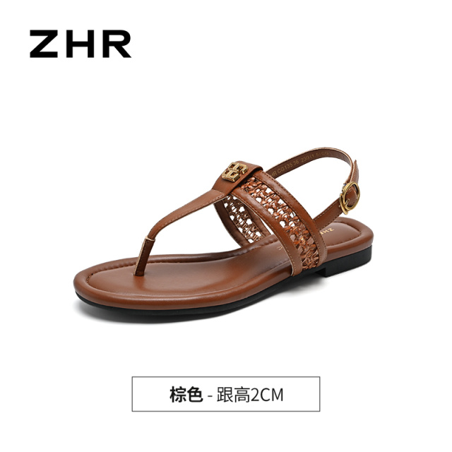 13590658.【ZHR则则】平底凉鞋夹趾搭扣平底女鞋[超纤]