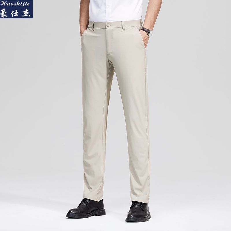 13591278.《百搭潮流》夏季休闲裤男牛奶丝高弹商务西裤薄款冰丝男裤