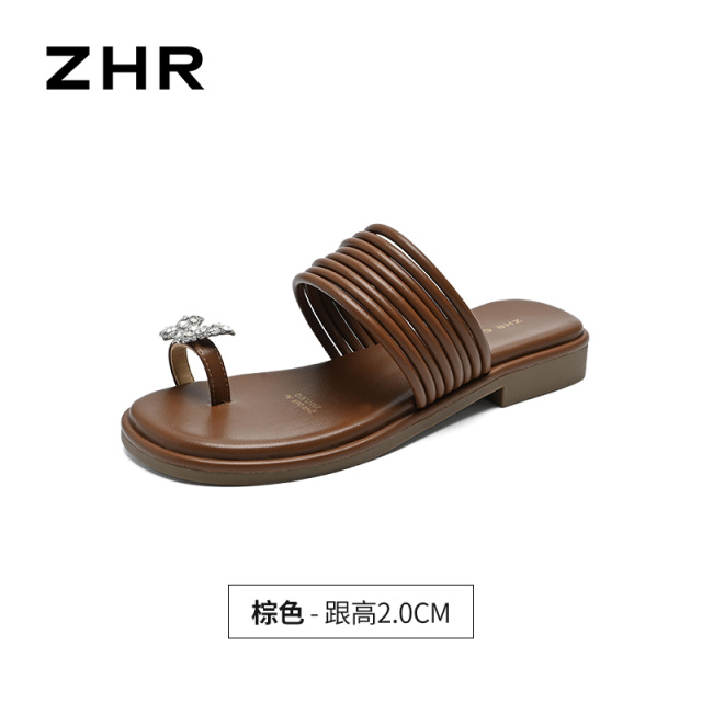 13590673.【ZHR则则】平底拖鞋夹趾套脚平底女鞋[PU]