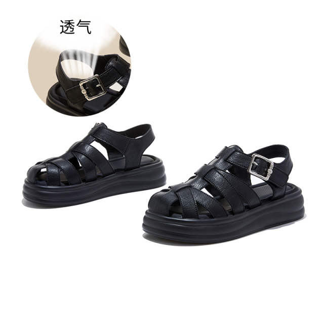 13600820.墨斯本吸膜底搭扣包头凉鞋女新款潮流时尚透气轻便百搭休闲时装凉鞋女款12787