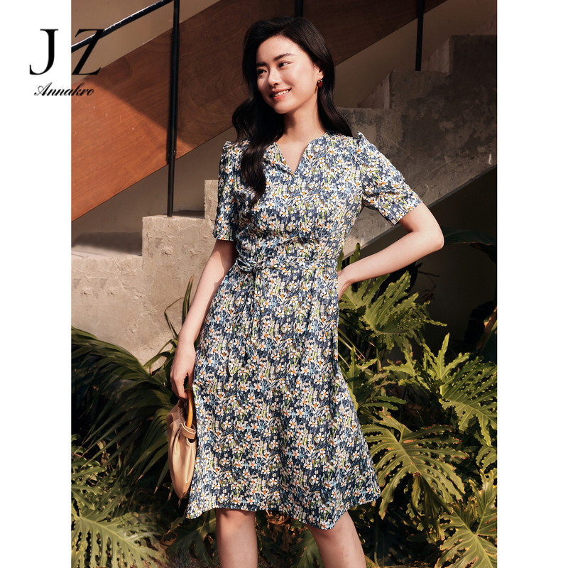13598837.商场同款JZ玖姿浪漫花卉全棉收腰连衣裙女装夏新款JWEX50008