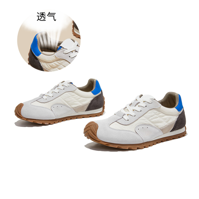 13600825.墨斯本真皮垫圆头系带阿甘鞋女新款潮流撞色时尚舒适轻便运动百搭休闲女鞋12805