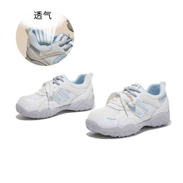 13600840.墨斯本网面透气双鞋带阿甘鞋女新款潮流撞色舒适轻便运动百搭休闲女鞋12836