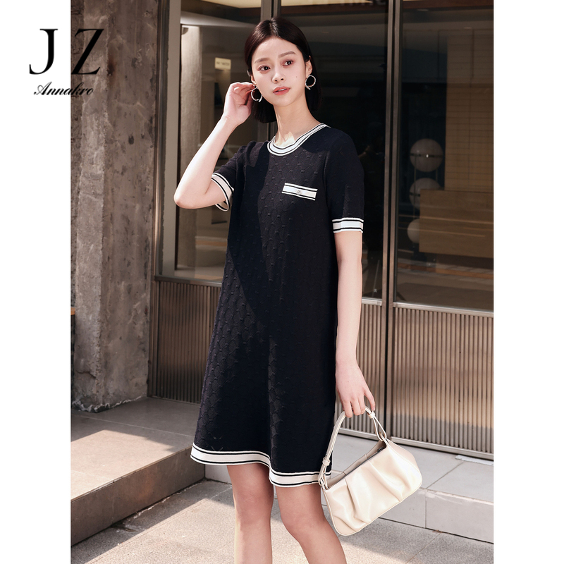 13598902.商场同款JZ玖姿优雅撞色短袖针织连衣裙女装夏新款JWEX31601