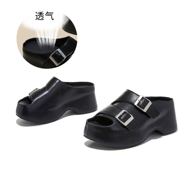 13600838.墨斯本厚底搭扣露趾拖鞋女新款潮流时尚外穿轻便百搭休闲时装凉拖女款12835