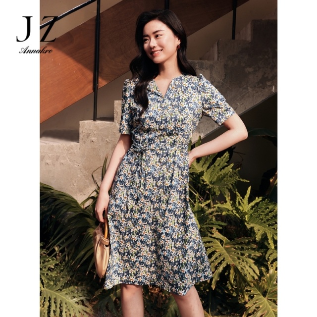 13598837.商场同款JZ玖姿浪漫花卉全棉收腰连衣裙女装夏新款JWEX50008