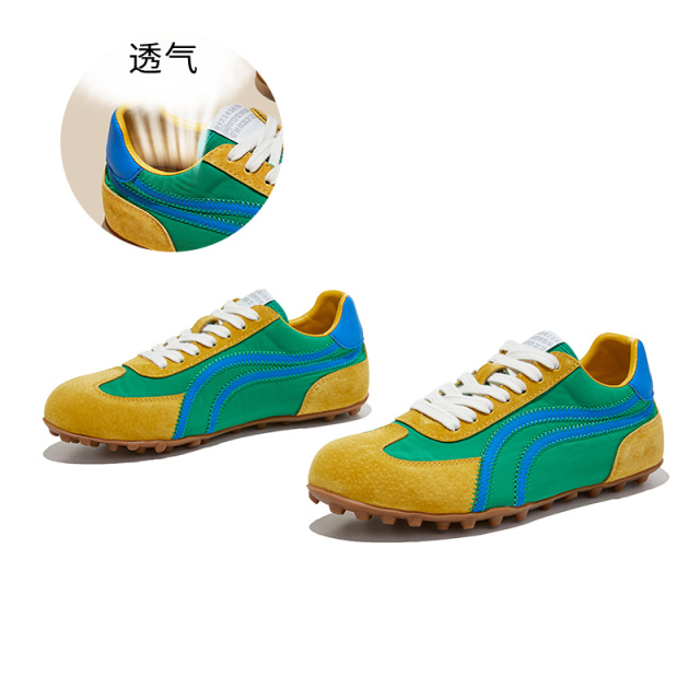 13600827.墨斯本头层猪皮拼接撞色阿甘鞋女新款潮流时尚真皮垫舒适运动百搭休闲女鞋12802