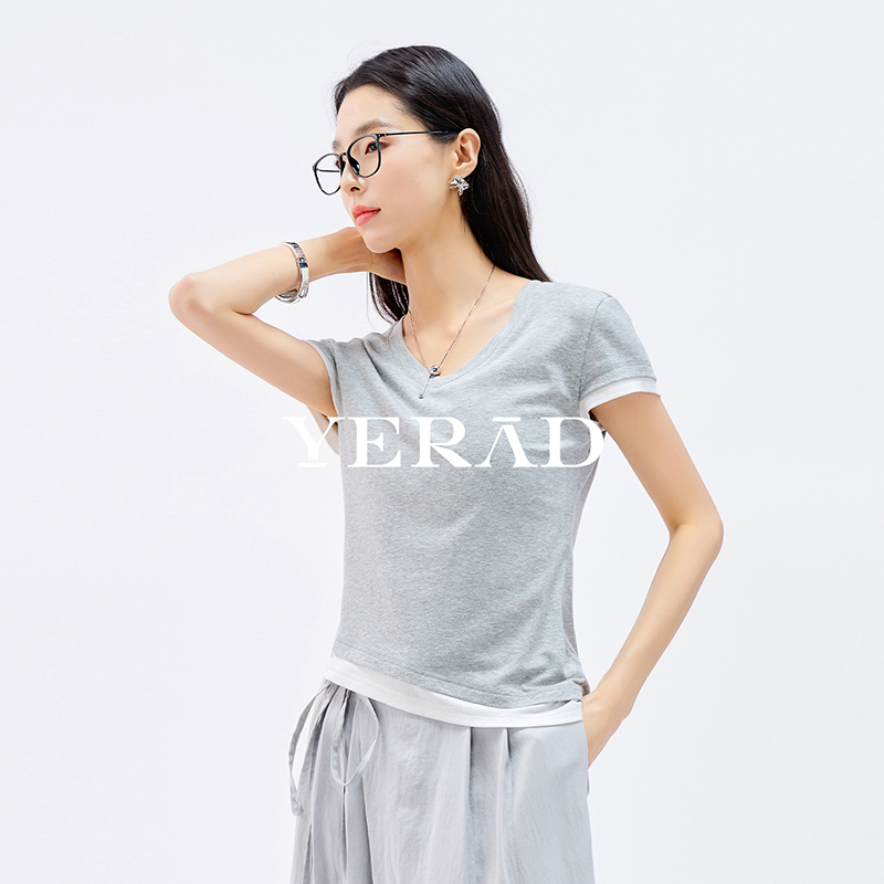 13599019.【娅丽达】通勤百搭短袖T恤女肌理感休闲针织T恤衫女款