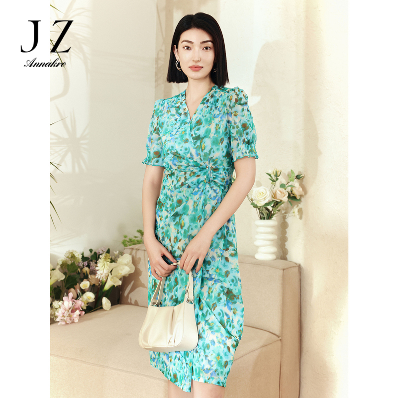 13598445.商场同款JZ玖姿油画碎花收腰连衣裙女装夏季新款JWEX50072