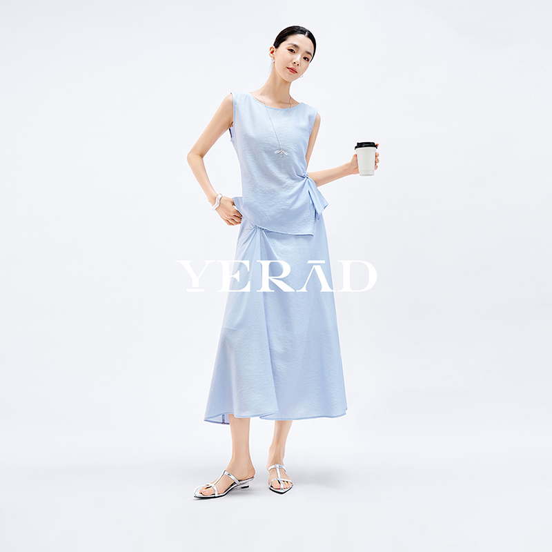 13599009.【娅丽达】天丝麻·轻薄不规则小衫+半裙套装女优雅气质半身裙