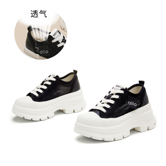 13600839.墨斯本发泡底网面透气系带板鞋女新款简约纯色轻便舒适运动百搭休闲女鞋12837