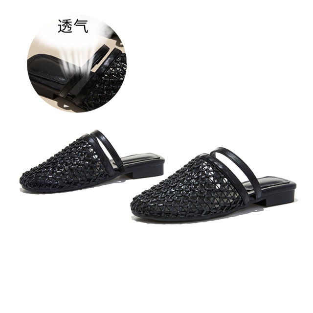 13600823.墨斯本编织镂空包头拖鞋女新款时尚简约透气轻便百搭休闲时装凉拖女款12767