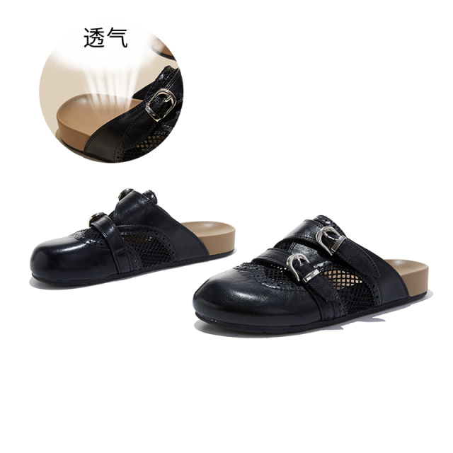 13600841.墨斯本厚底包头镂空拖鞋女新款简约纯色透气轻便舒适百搭休闲时装凉拖女款12792