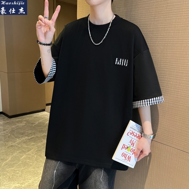 13601143.《百搭潮流》夏季港风青少年透气短袖T恤男凉感宽松T恤