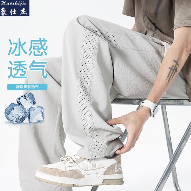13601145.《百搭潮流》夏季新款舒适透气男运动裤宽松休闲冰丝裤