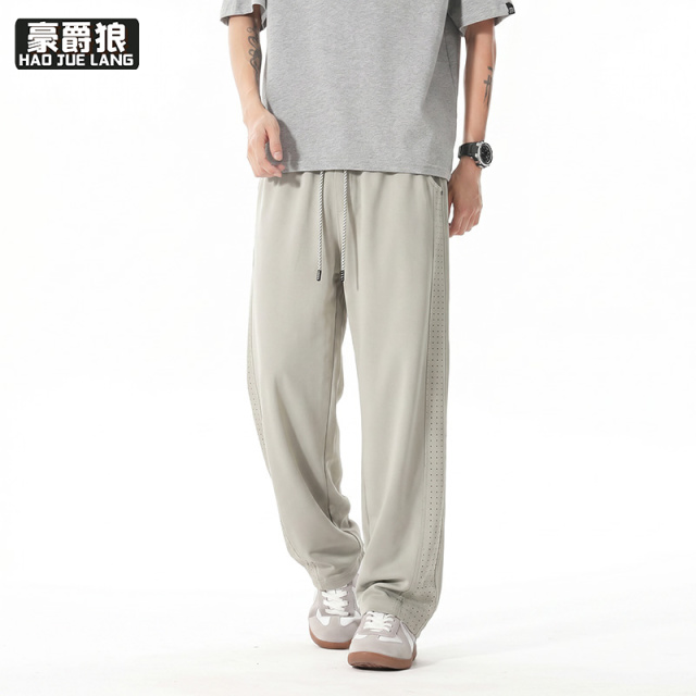13601148.网眼透气冰丝裤男夏季新款运动休闲宽松直筒阔腿速干裤子男