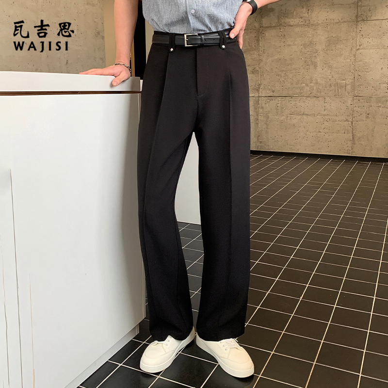 13601060.新款男生必备西装裤直筒显瘦长裤子百搭宽松垂感冰丝休闲裤男