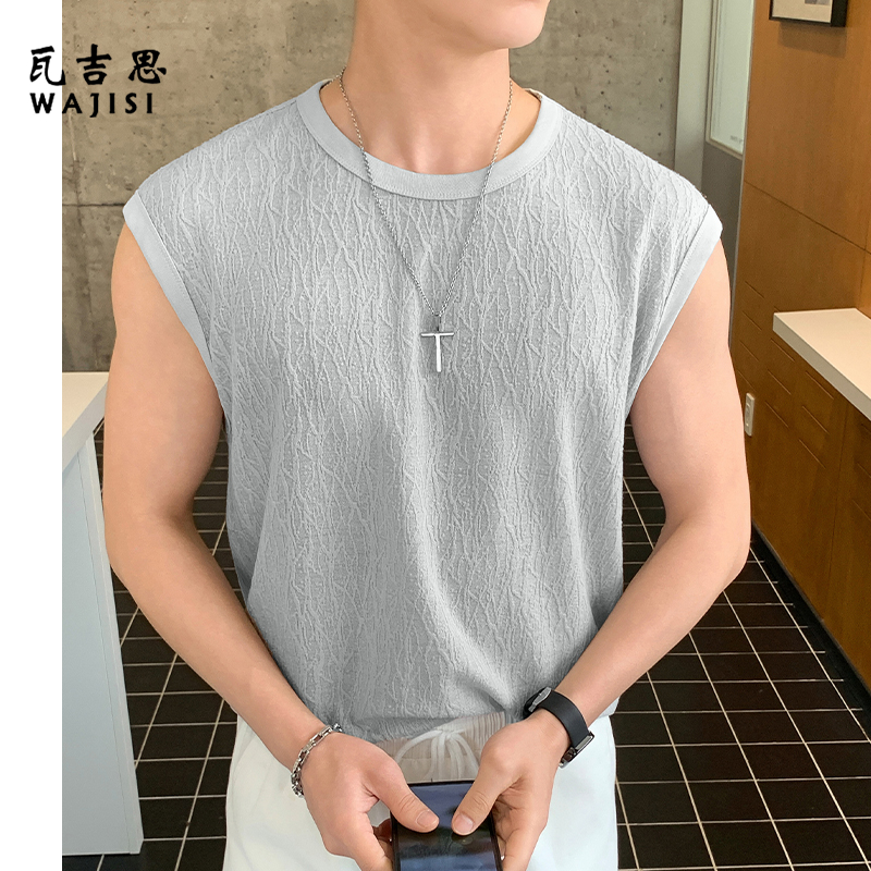 13601016.韩版合身肌理感背心夏季新款男士运动宽松打底无袖t恤坎肩汗衫