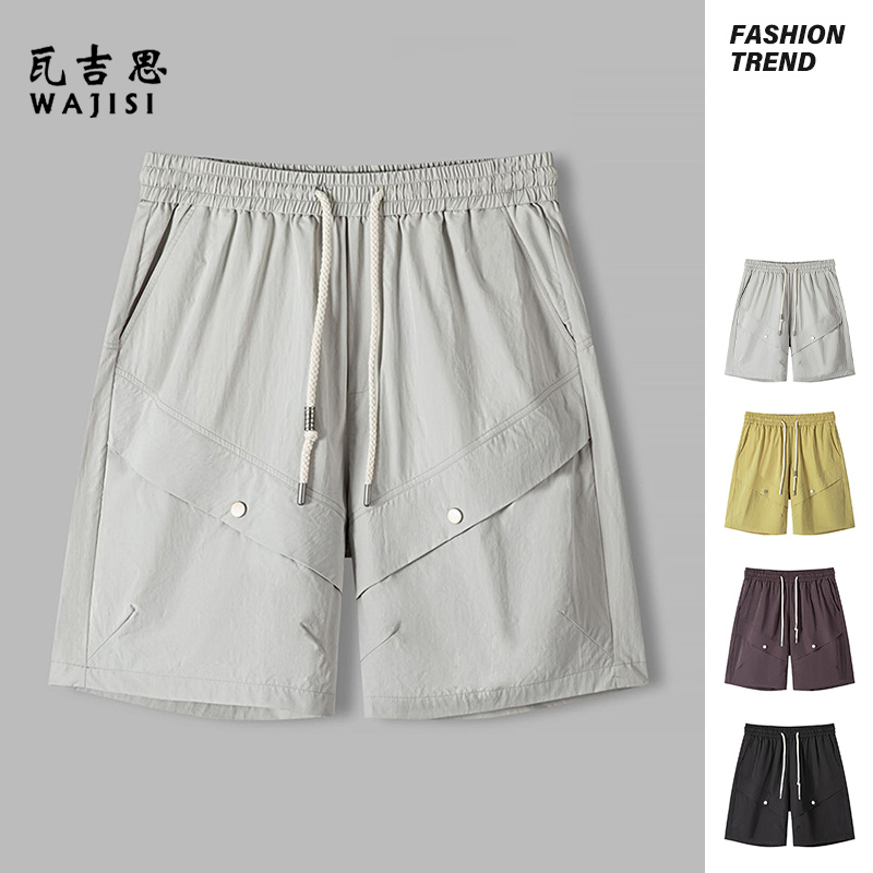13601014.夏季新款短裤男时尚休闲透气直筒裤青年百搭5分裤松紧裤男