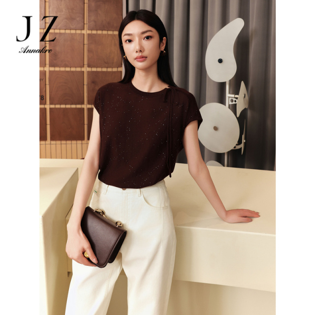 13603418.商场同款JZ玖姿流星珠片连肩袖针织衫女装夏季新款JZEX31217