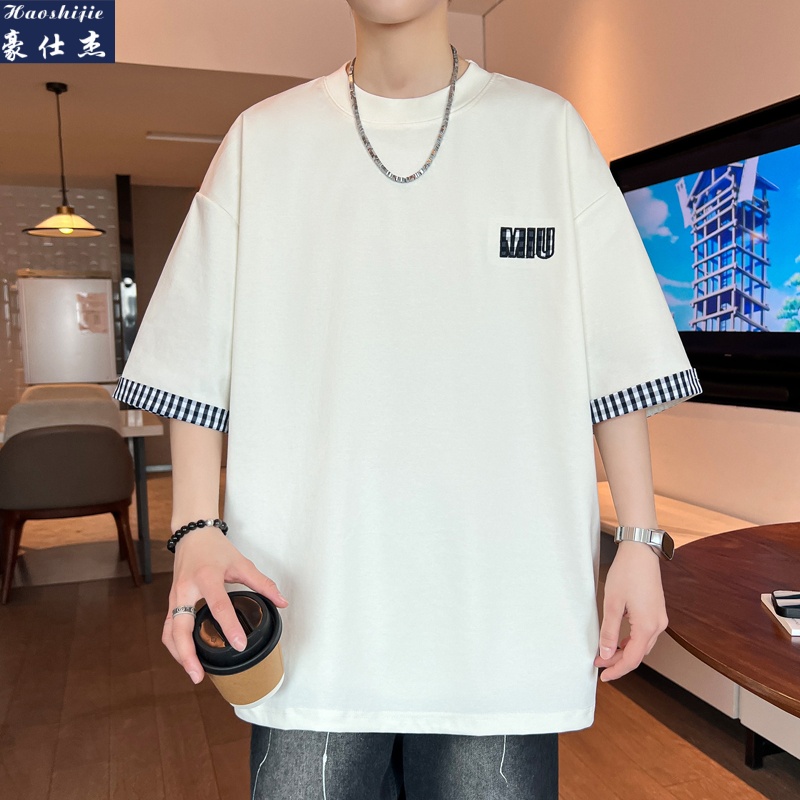 13601143.《百搭潮流》夏季港风青少年透气短袖T恤男凉感宽松T恤
