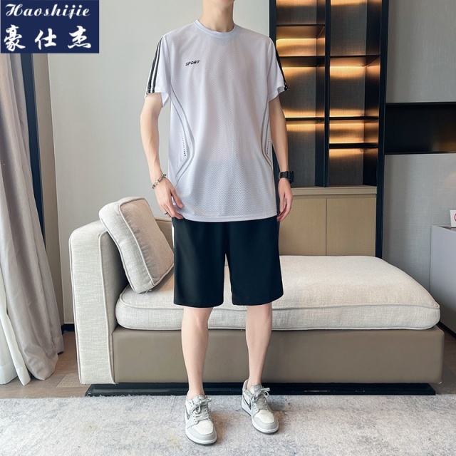 13601146.《清凉透气》夏季新款冰丝速干透气男休闲跑步训练运动服套装