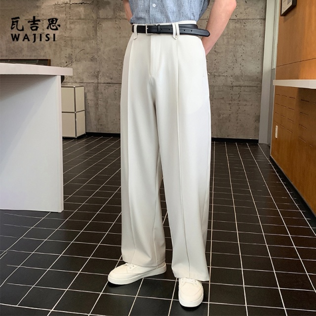 13601060.新款男生必备西装裤直筒显瘦长裤子百搭宽松垂感冰丝休闲裤男