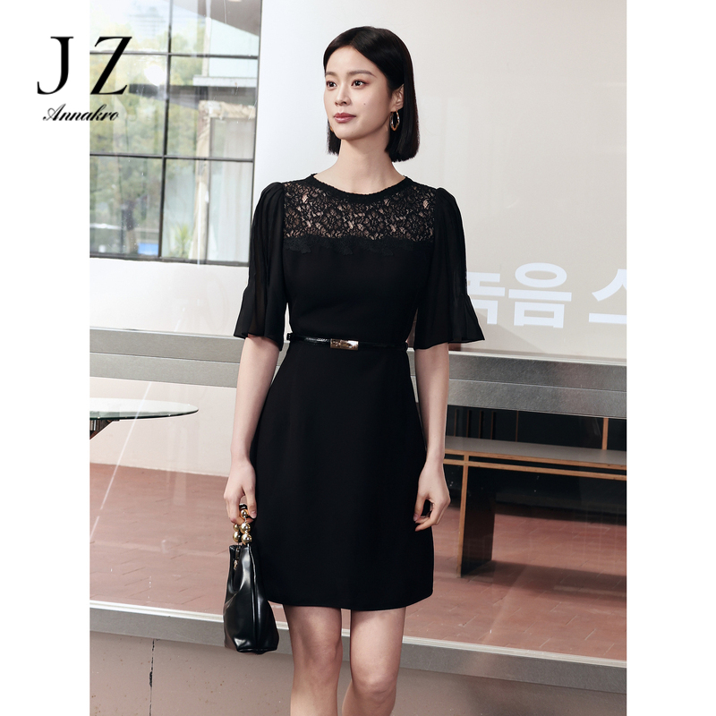 13602598.商场同款JZ玖姿法式复古拼接飞袖连衣裙女装夏新款JZEX50047