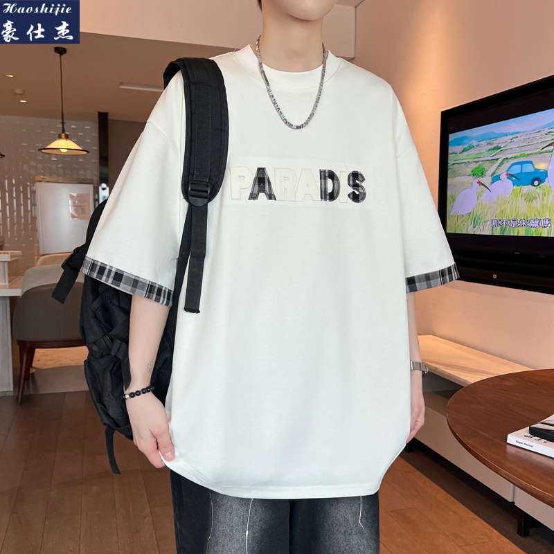 13601142.《简约时尚》夏季港风潮牌青少年透气短袖T恤男凉感宽松T恤