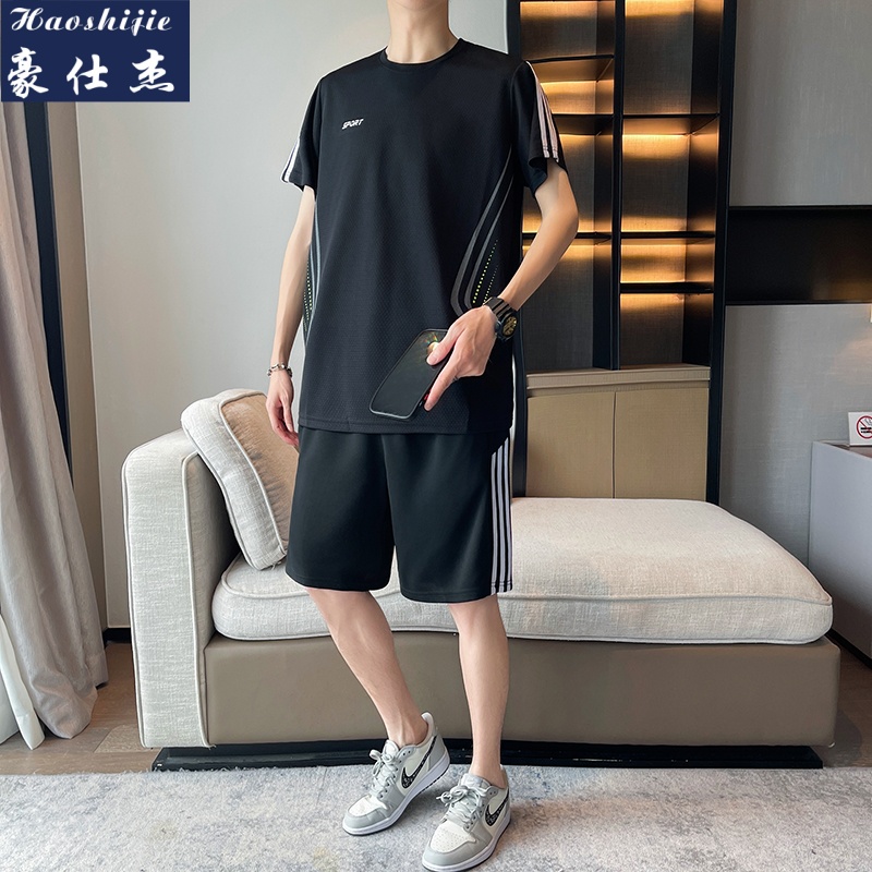13601146.《清凉透气》夏季新款冰丝速干透气男休闲跑步训练运动服套装