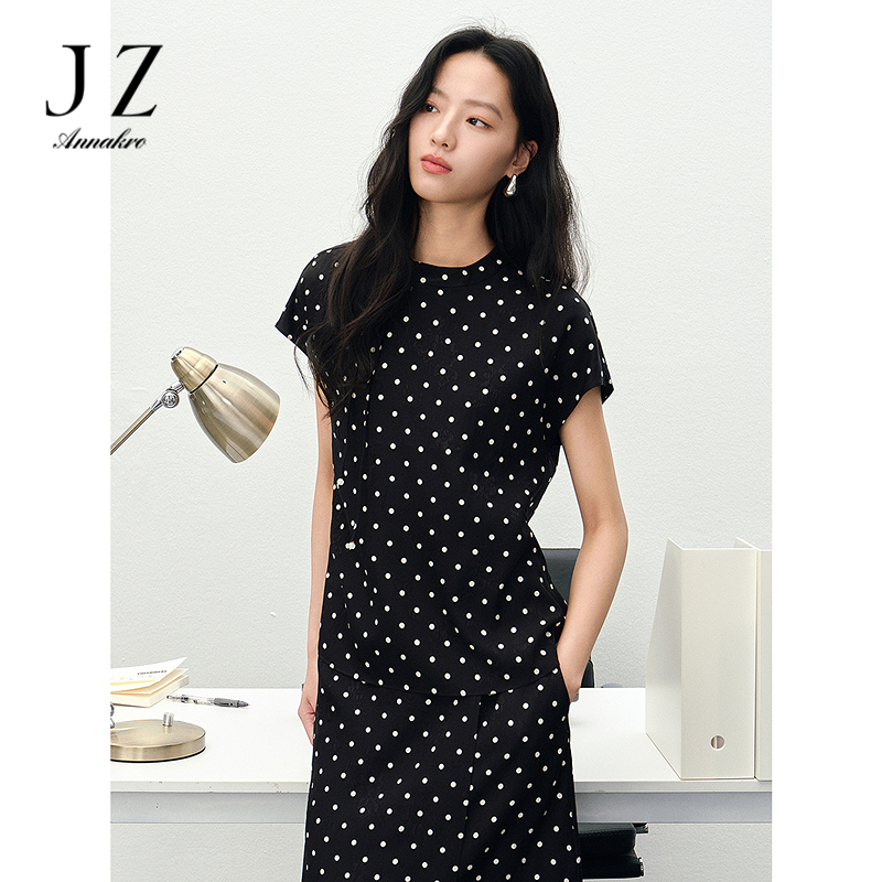 13603048.JUZUI玖姿新中式桑蚕丝波点上衣女夏季新款JWFX80312