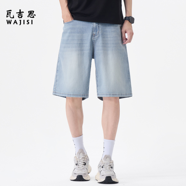 13601074.凉感天丝男士牛仔短裤男时尚夏季薄款宽松直筒休闲五分裤舒适中裤