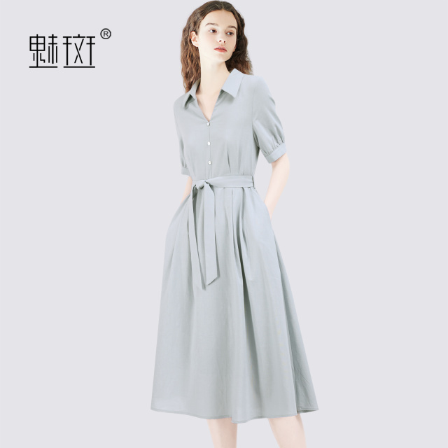 13603191.魅斑Polo领100%棉短袖连衣裙衬衫裙