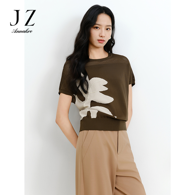 13603413.JUZUI玖姿镂空立体花卉设计感上衣夏季新款JWFX31242