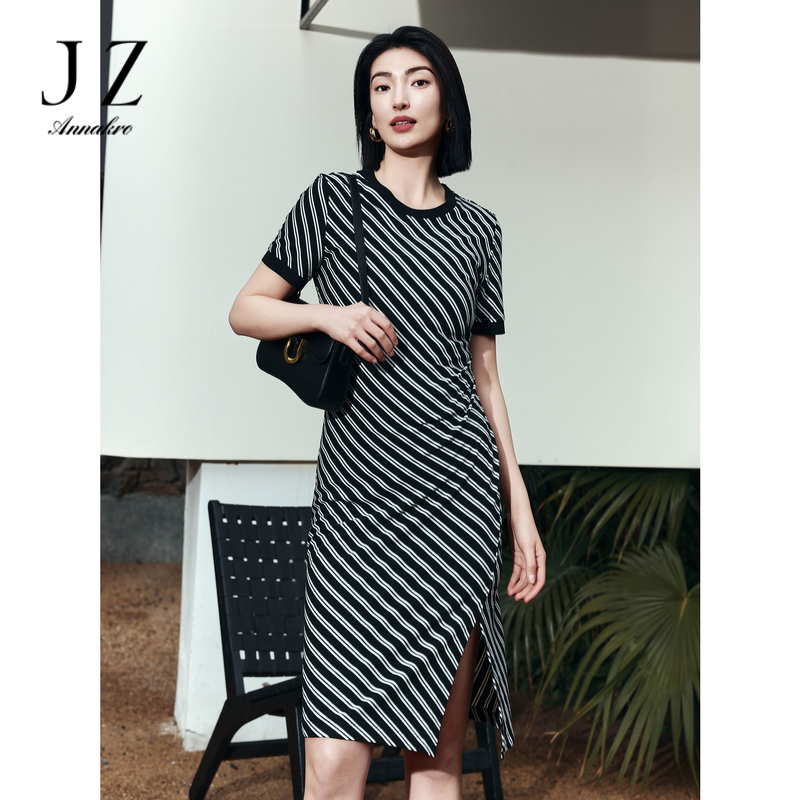 13602765.商场同款JZ玖姿气质通勤条纹长连衣裙女装夏季新款JWEX50007