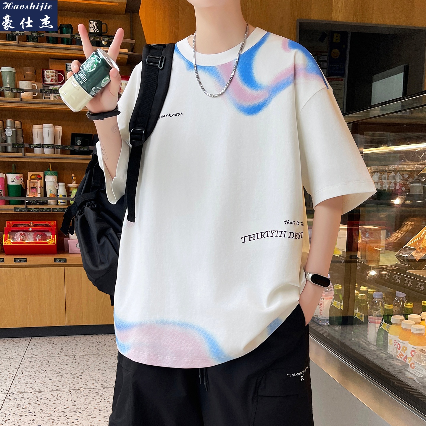 13601140.《时尚百搭》夏季新款凉感短袖男渐变宽松青少年套头T恤男半袖